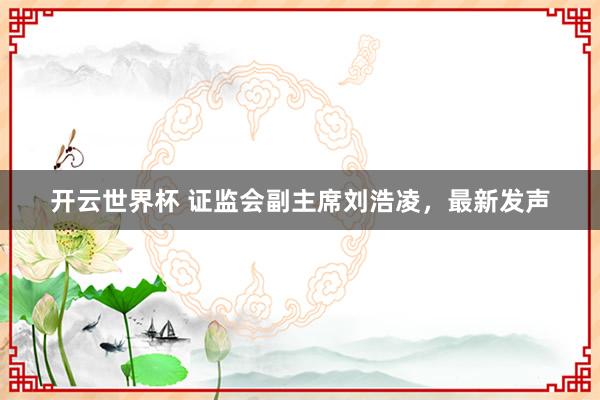 开云世界杯 证监会副主席刘浩凌，最新发声