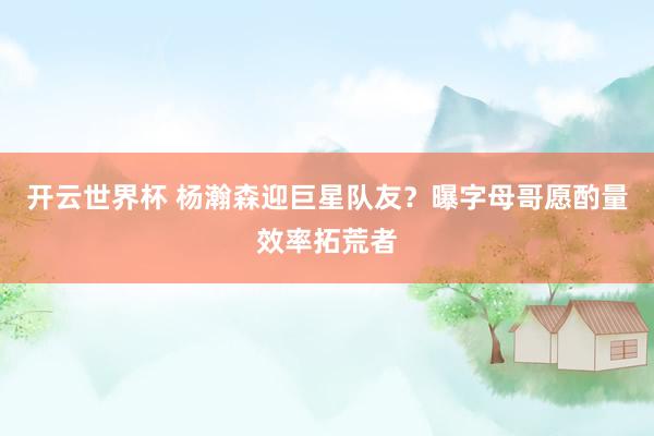 开云世界杯 杨瀚森迎巨星队友？曝字母哥愿酌量效率拓荒者