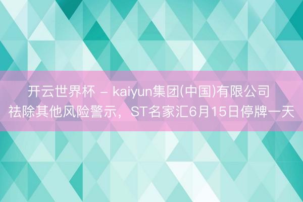 开云世界杯 - kaiyun集团(中国)有限公司 祛除其他风险警示，ST名家汇6月15日停牌一天